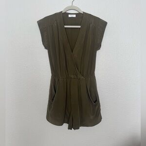 Aritzia Babaton Olive Green V-Neck Romper